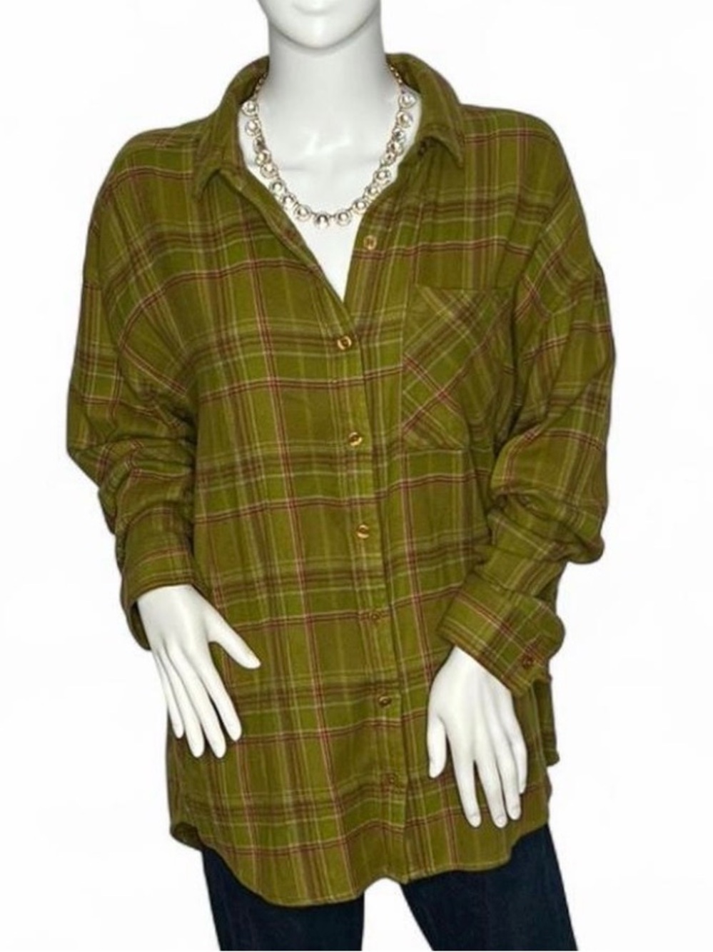bp Olive Plaid Button-Down Shirt with Pink Accent